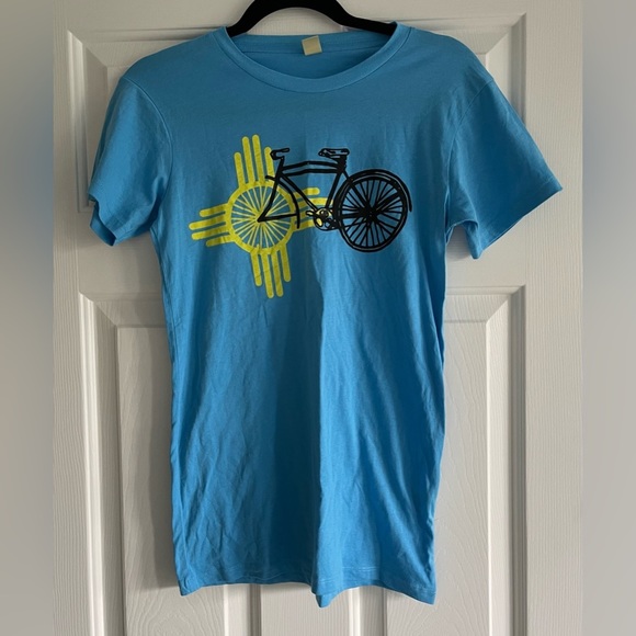 Screen Printed Blue Yellow Black Graphic Cruiser Bike Tee Size M 17” PTP LIKE S - Picture 1 of 5
